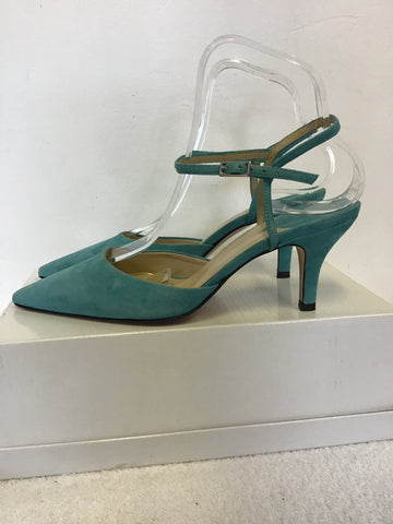 BRAND NEW HOBBS TURQUOISE SUEDE ANKLE STRAP HEELS SIZE 3.5/ 36.5