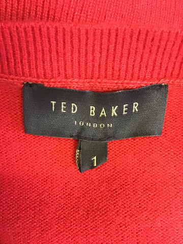 BRAND NEW TED BAKER RED BOW TRIM 3/4 SLEEVE WOOL BLEND JUMPER SIZE 1 UK 10