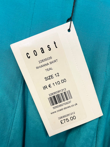 BRAND NEW COAST RHIANNA TEAL COTTON & SILK FULL SKIRT SIZE 12