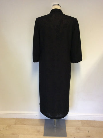 JACQUES VERT CREAM,RED & BLACK FLORAL PRINT DRESS & BLACK DUSTER COAT SIZE 14