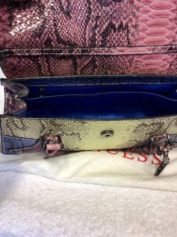 BRAND NEW GUESS LEMON,PINK & BLUE SNAKESKIN PRINT SHOULDER/HANDBAG