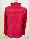 BRORA RED COTTON FRILLED LONG SLEEVED TIE FRONT SHIRT SIZE 10