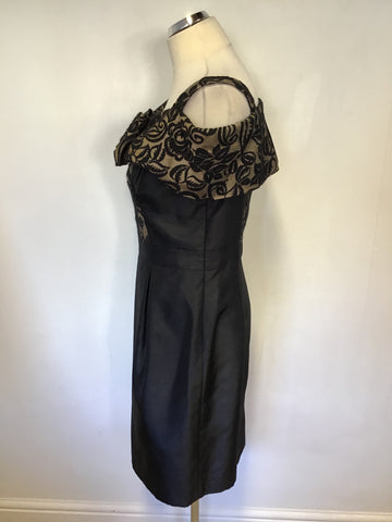 MICHEL AMBERS BLACK & GOLD JACQUARD FLORAL PRINT DRESS & BOLERO JACKET SIZE 12