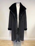 JAEGER BLACK FAUX SHEEPSKIN FAUX FUR LINED WIDE COLLARED COAT SIZE L