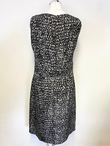 JIGSAW BLACK & GREY PRINT SLEEVELESS SILK  DRESS SIZE 10