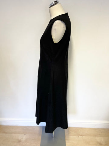 HOBBS BLACK WOOL BLEND SLEEVELESS FIT & FLARE MIDI DRESS SIZE 14