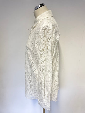 REISS YASI OFF WHITE FLORAL LACE COLLARED LONG SLEEVE BLOUSE SIZE 14