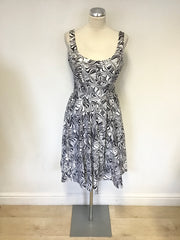 BRAND NEW SAMPLE LK BENNETT BLACK & WHITE PRINT SLEEVELESS FIT & FLARE DRESS SIZE 8/10