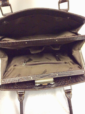 HOBBS DARK BROWN LEATHER CROC DESIGN TOTE/ SHOULDER BAG