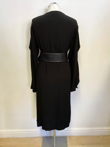 MODERN RARITY BLACK FRILLED LONG SLEEVED SHIFT DRESS WITH OPTIONAL BELT SIZE 10