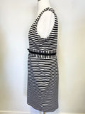 PHASE EIGHT BLACK & WHITE STRIPE JERSEY SLEEVELESS PENCIL DRESS SIZE 18