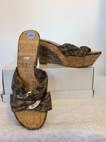 BRAND NEW GUESS BRONZE LEOPARD PRINT SPARKLE WEDGE HEEL MULES SIZE 6/39