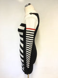 KAREN MILLEN BLACK & WHITE STRIPED KNIT DRESS SIZE 1 UK 8/10