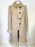THE ALPACA COLLECTION BEIGE FUR TRIM MID LENGTH ALPACA BLEND COAT SIZE L