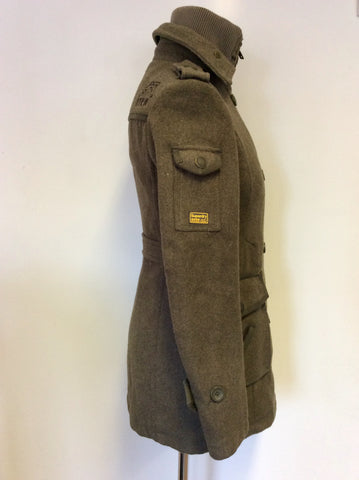 SUPERDRY ARMY GREEN WOOL BLEND REGIMENT COAT SIZE XS