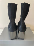 ZARA BLACK STRETCH FABRIC PEWTER BLOCK HEEL SOCK ANKLE BOOTS SIZE 5/38