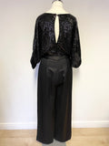 BRAND NEW NO 1 JENNY PACKHAM BLACK SEQUIN BATWING TOP WIDE LEG JUMPSUIT SIZE 8