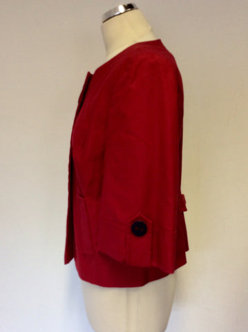MARKS & SPENCER AUTOGRAPH RUBY RED 3/4 SLEEVE COTTON JACKET SIZE 14