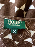 HOBBS BROWN & WHITE SPOT PRINT LONG LINEN DRESS SIZE 8