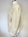 DESIGNER ODYSSEE IVORY WEAVE FRINGE TRIMMED EDGE JACKET SIZE 10