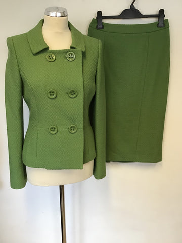 LK BENNETT GREEN WOOL DOUBLE BREASTED JACKET & PENCIL SKIRT SIZE 10