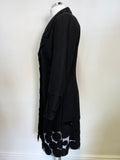 PER UNA BLACK WOOL BLEND FITTED APPLIQUE MESH HEMLINE DETAILED COAT SIZE 10
