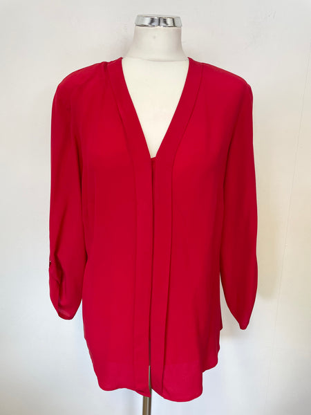 MADELINE PURE SILK RED V NECKLINE 3/4 SLEEVE BLOUSE SIZE 14