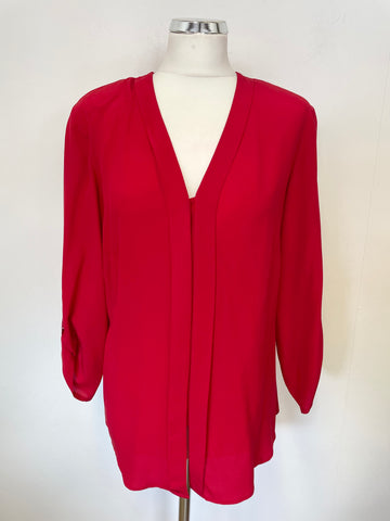 MADELINE PURE SILK RED V NECKLINE 3/4 SLEEVE BLOUSE SIZE 14