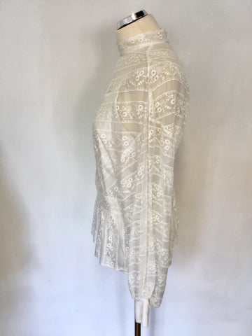 BRAND NEW MUVEIL IVORY SILK EMBROIDERED LONG SLEEVE BLOUSE SIZE 36 UK 8