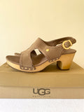 UGG LOMITA BROWN LEATHER OPEN TOE CLOG HEEL SANDALS SIZE 6.5/39