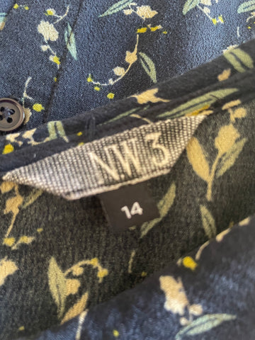 HOBBS NW3 NAVY BLUE DITSY FLORAL PRINT SLEEVELESS TOP SIZE 14