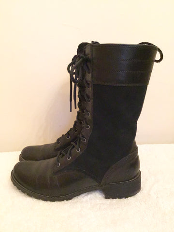 TIMBERLAND BLACK LEATHER & SUEDE LACE UP CALF LENGTH BOOTS SIZE 6/39