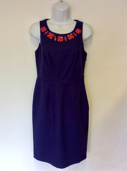 BRAND NEW JOULES ELMINA INDIGO & CORAL BEADED COTTON PENCIL DRESS SIZE 8