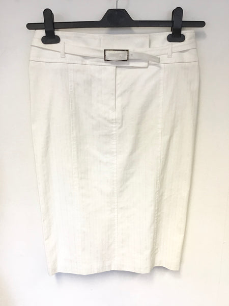 KAREN MILLEN WHITE BELTED PENCIL SKIRT SIZE 8