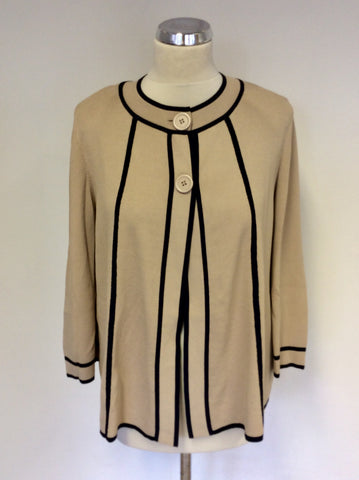 EASTEX CAMEL & BLACK TRIM CARDIGAN SIZE 14