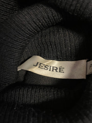 JESIRE BLACK WOOL BLEND POLO NECK FRILL TRIM LONG SLEEVE JUMPER SIZE P UK SMALL