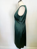 BRAND NEW HOBBS HADLEY BOTTLE GREEN SATIN SLEEVELESS SPECIAL OCCASION PENCIL DRESS SIZE 14