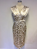 BRAND NEW GINA BACCONI IVORY & BEIGE PRINT DRESS & BOLERO JACKET SIZE 12
