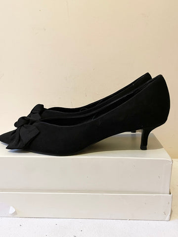 BRAND NEW ZARA BLACK SUEDE BOW TRIM KITTEN HEELS SIZE 7/40