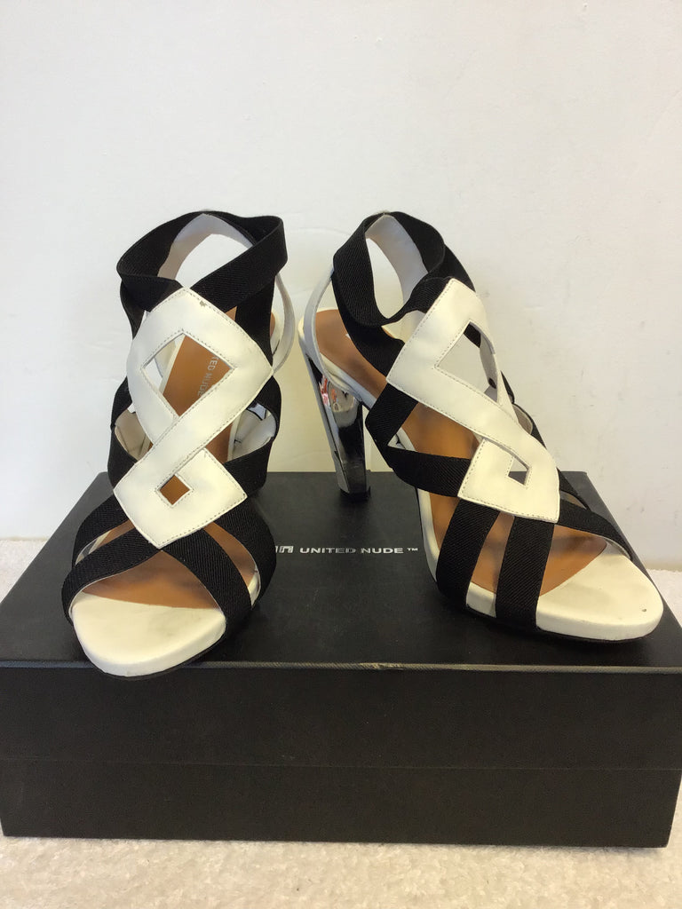 UNITED NUDE VENUS HI OFF WHITE BLACK STRAP SANDALS SIZE 7.5 41