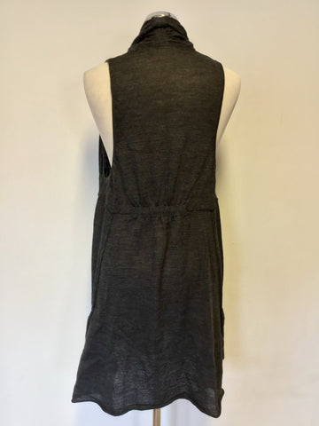 MINT VELVET DARK GREY WOOL SLEEVELESS LONG CARDIGAN SIZE 14