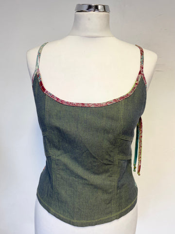 LEGATTE JEANS DENIM  BLUE & MULTICOLOURED PRINT SKIRT, TOP & JACKET OUTFIT SIZE II UK 10