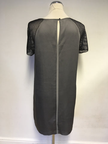 REISS GREY ZOWIE MESH SLEEVE SHIFT DRESS SIZE 14