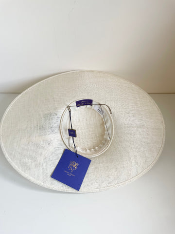 BRAND NEW DESIGNER PHILIP TREACY IVORY SAUCER WITH PINK TRIM FEATHER FLOWERS HATINATOR