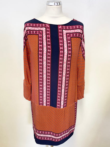 MASSIMO DUTTI 100% SILK MULTI COLOURED PRINT TUNIC TOP/ MINI DRESS SIZE UK 12
