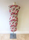 LK BENNETT DENA PINK FLORAL PRINT PENCIL DRESS SIZE 12
