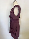 WHISTLES PLUM SILK CAP SLEEVED TIE WAIST DRESS SIZE 14