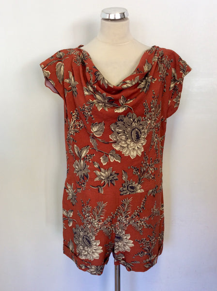 JOULES BOUTIQUE TERRACOTTA FLORAL PRINT SILK & LINEN PLAYSUIT SIZE 14