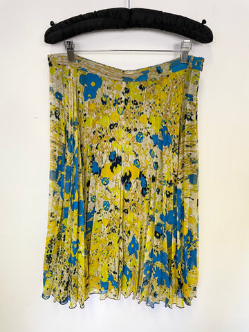 WHISTLES MUSTARD & BLUE PRINT FINE PLEATED SKIRT SIZE 14