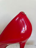 KAREN MILLEN RED PATENT LEATHER PEEPTOE HEELS SIZE 6.5/39.5